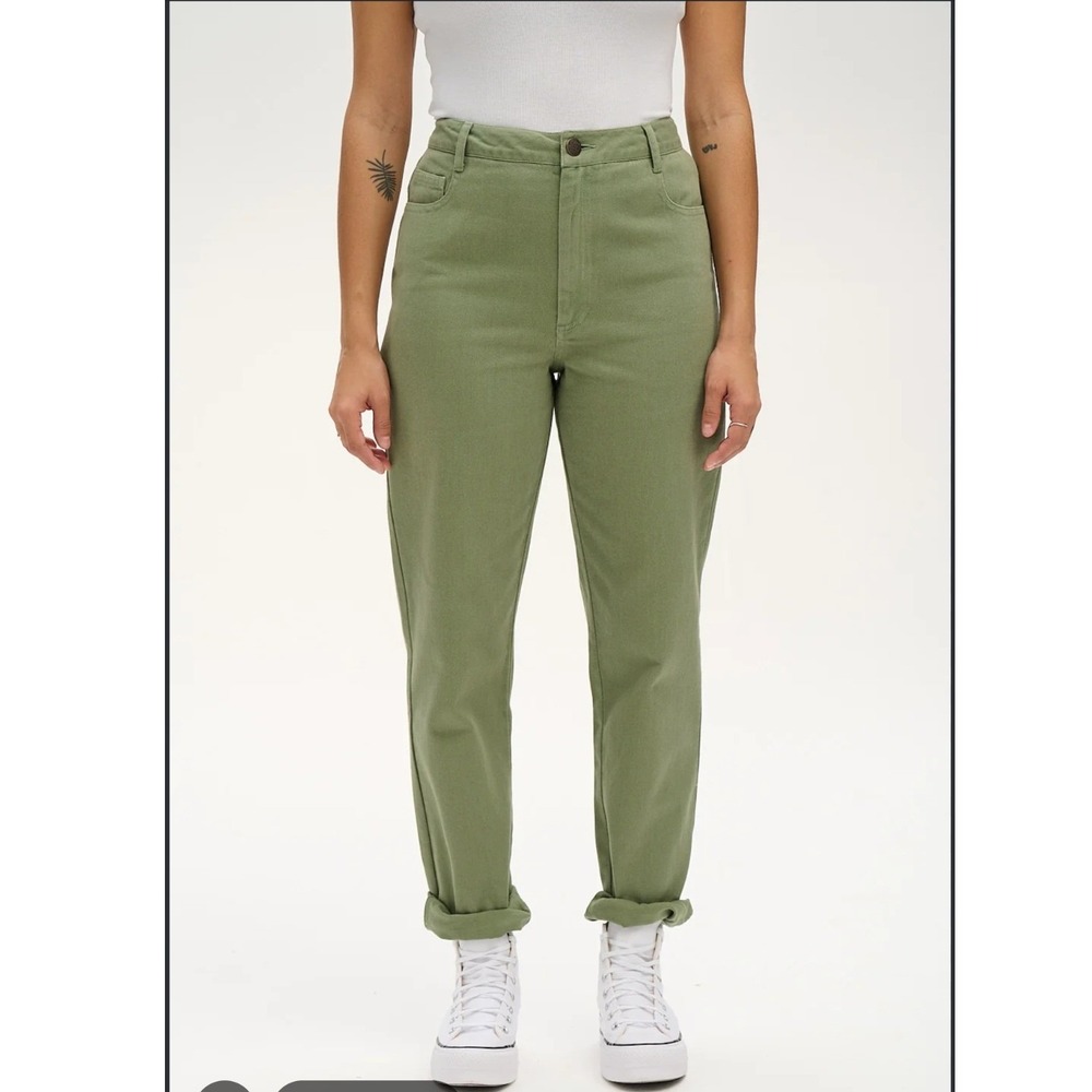 Lucy & Yak NWT Dana High Waisted Mom Jeans Organic Cotton Green- W26/R